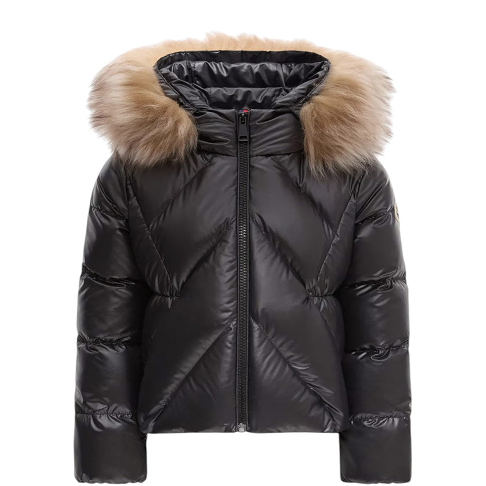 Moncler Giubbino nero Domas con cappuccio e finiture in shearling