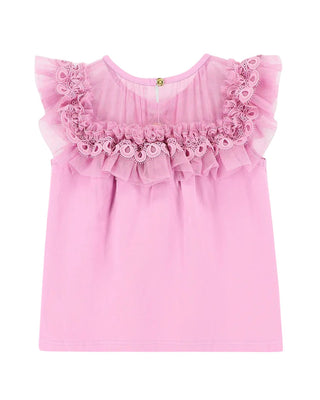 Angel's Face T-shirt con ruches e fiocco BUBBLES RUFFLE NECK ORCHID