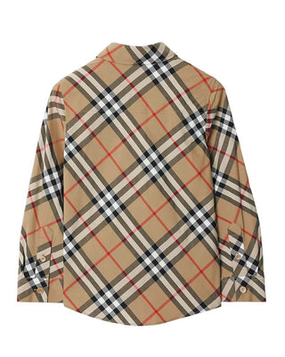 Burberry Camicia beige in popeline a maniche lunghe Check 8088966