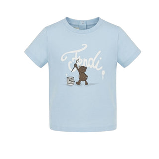 Fendi T-shirt Celeste Con Orsetto BUI120-AY8D-F0EX7 Per Neonato