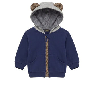 Fendi Felpa Blu Con Zip E Cappuccio Per Neonato Z44240