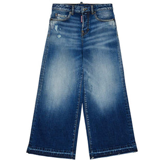 Dsquared2 Jeans Gamba Larga In Denim Blu DQ3577-D0AHR-DQ01 Per Bambina