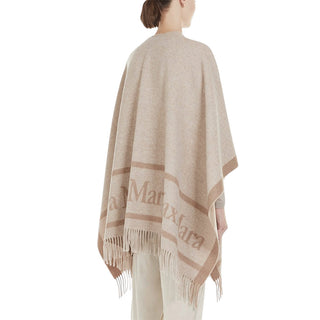 Max Mara Mantella In Lana Beige Con Frange 2526546021/001 Per Donna