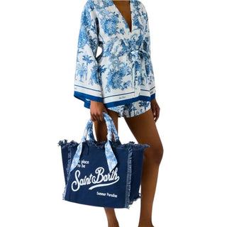 Mc2 Saint Barth Borsa Vanity In Canvas Blu Con Twill Rimovibile VANI045/09850L