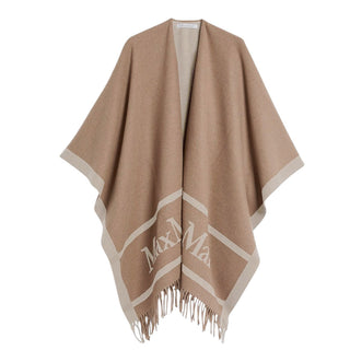 Max Mara Mantella In Lana Color Cammello Con Frange 2526546021/002 Per Donna