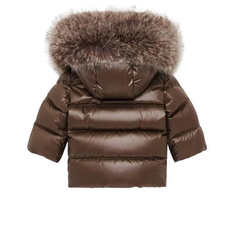 Moncler Piumino K2 Marrone Con Cappuccio E Orlo In Pelliccia L29511A00024-246 Per Neonato