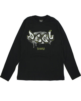 Disclaimer T-shirt nera da bambino a maniche lunghe 24IDK58249