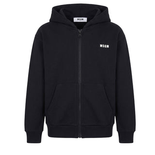 MSGM Felpa Nera Con Zip E Cappuccio Per Bambina F4MSJGZH258