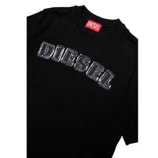 Diesel T-shirt Nera In Jersey Con Logo J02992-KYA1Y-K900 Per Bambini