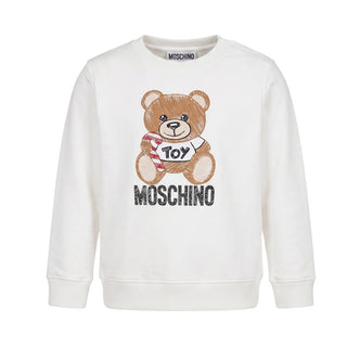 Moschino Felpa Girocollo Avorio Con Stampa Teddy HPF05R Per Bambino