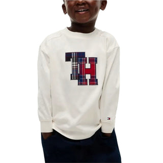 Tommy Hilfiger T-shirt Avorio A Maniche Lunghe KB0KB10732-YBHJ Per Bambino