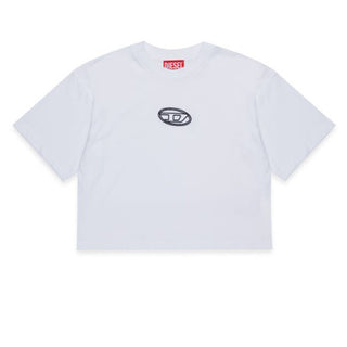 Diesel T-shirt bianca cropped con logo ricamato J02428-00YI9-K100