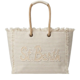 Mc2 Saint Barth Borsa Beach Patch In Canvas A Righe Beige BEA0003/09400L
