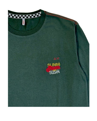 Sun68 T-shirt verde a maniche lunghe T40322