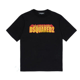 Dsquared2 T-shirt Nera In Jersey Con Stampa Per Bambini DQ3167-D0ACD-DQ900