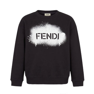Fendi Felpa Girocollo Nera Con Logo JUH118-5V0-F16LP Per Bambini