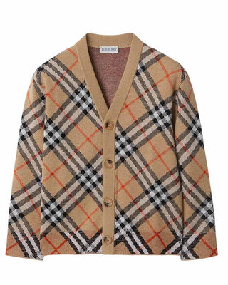 Burberry Cardigan beige in lana con fantasia Check 8104300