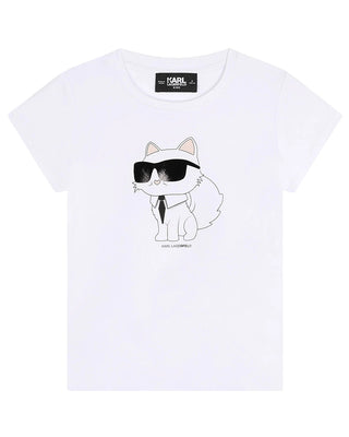 Karl Lagerfeld T-shirt bianca con stampa frontale Z30211