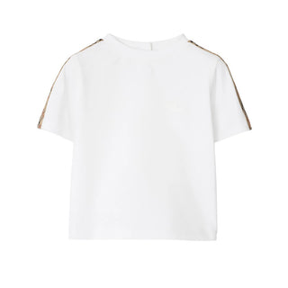 Burberry T-shirt bianca in cotone con finiture in Check 8108903