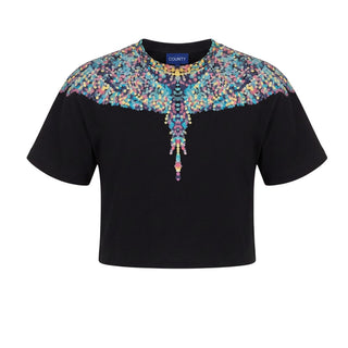 Marcelo Burlon T-shirt Cropped Nera Con Stampa Per Bambina S6CMJGTH093-110