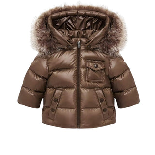 Moncler Piumino K2 Marrone Con Cappuccio E Orlo In Pelliccia L29511A00024-246 Per Neonato