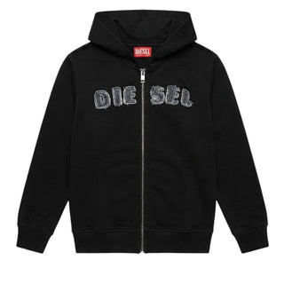 Diesel Felpa Nera Con Zip E Cappuccio J02986-0JEAD-K900 Per Bambini