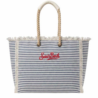 Mc2 Saint Barth Borsa Beach Patch In Canvas A Righe Blu BEA0003/00929L