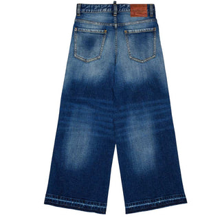 Dsquared2 Jeans Gamba Larga In Denim Blu DQ3577-D0AHR-DQ01 Per Bambina