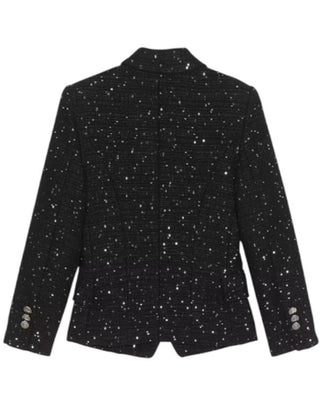 Balmain Giacca nera con paillettes da bambina BS2A54-I0137