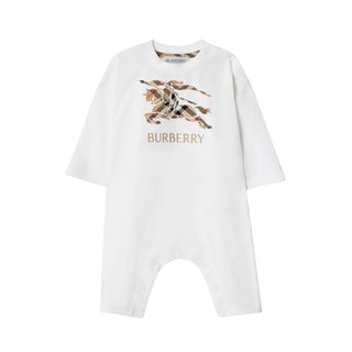 Burberry Tutina Bianca In Cotone Knight Check 8117494 Per Neonati