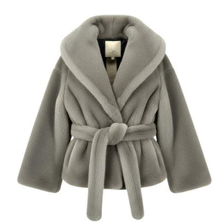 Yes London Ecopelliccia grigia con cintura YSL/EC006G