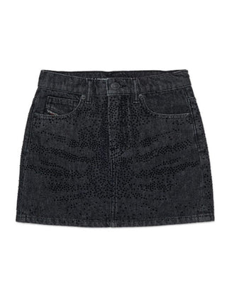 Diesel Gonna in denim nero con strass J00958-KXBPW
