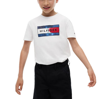 Tommy Hilfiger T-shirt Bianca Con Stampa KB0KB10769-YBRJ Per Bambino
