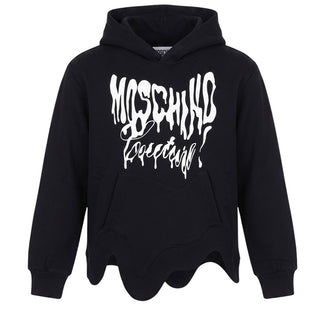 Moschino Felpa Nera Con Cappuccio E Stampa HDF05M Per Bambina