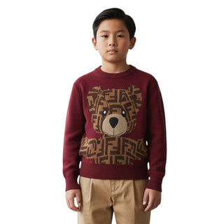 Fendi Maglia Bordeaux In Lana Per Bambini JUG037