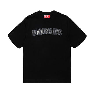 Diesel T-shirt Nera In Jersey Con Logo J02992-KYA1Y-K900 Per Bambini