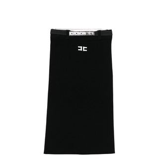 Elisabetta Franchi Gonna longuette nera in maglia con placca logo EFGO196.C