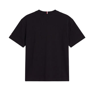 Tommy Hilfiger T-shirt Nera Con Bandiera Ricamata KB0KB10652-BDSJ Per Bambino