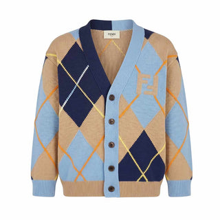 Fendi Cardigan In Lana Con Motivo Argyle JUG223-AJ8X-F1I11 Per Bambino