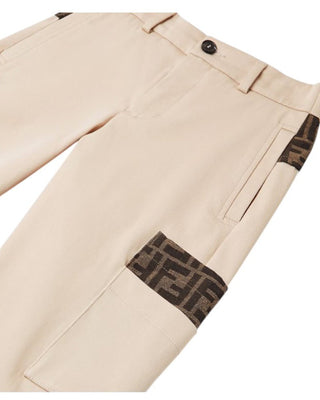 Fendi Pantaloni beige in gabardina con dettagli FF JMF545-AS5Y