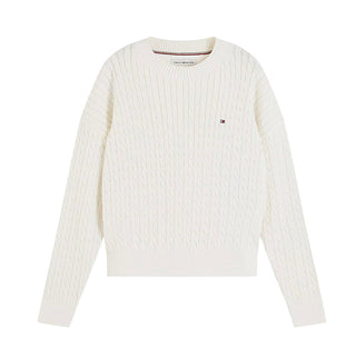 Tommy Hilfiger Maglia Avorio A Trecce In Cotone KG0KG08848-Z00J Per Bambina