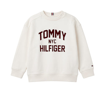 Tommy Hilfiger Felpa Girocollo Avorio Con Logo KB0KB10631-YBH Per Neonato