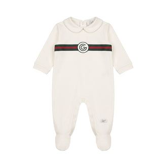 Gabriella Gucci Tutina Avorio In Cotone Con Logo TFG04S Per Neonati