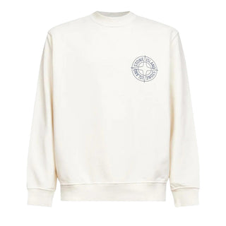 Stone Island Felpa Girocollo Avorio Con Stampa Per Uomo L1S156100001/V0093