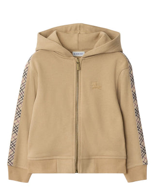 Burberry Felpa beige con cappuccio, zip e finiture Check 8108063