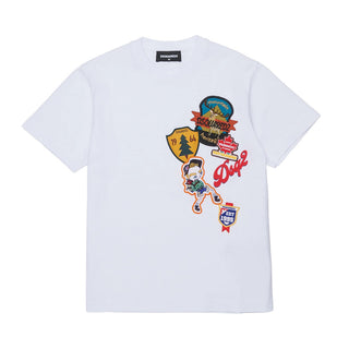 Dsquared2 T-shirt Bianca In Jersey Con Patch DQ3399-DOAIT-DQ100 Per Bambino