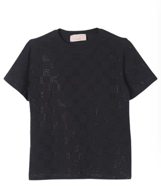 Elisabetta Franchi T-shirt with rhinestone logo EFTS205.0