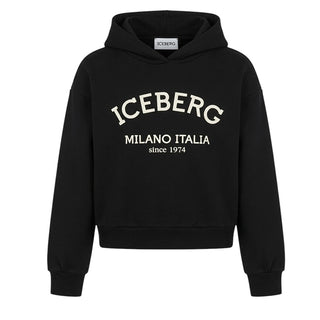 Iceberg Felpa Nera Con Cappuccio E Logo MFICE7336J-V3 Per Bambina