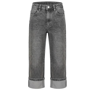 TWINSET Jeans Gamba Dritta In Denim Grigio Con Risvolto 262GB2040 Per Bambina