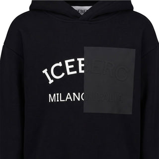 Iceberg Felpa Nera Con Cappuccio E Stampa MFICE7308J-V3 Per Bambini